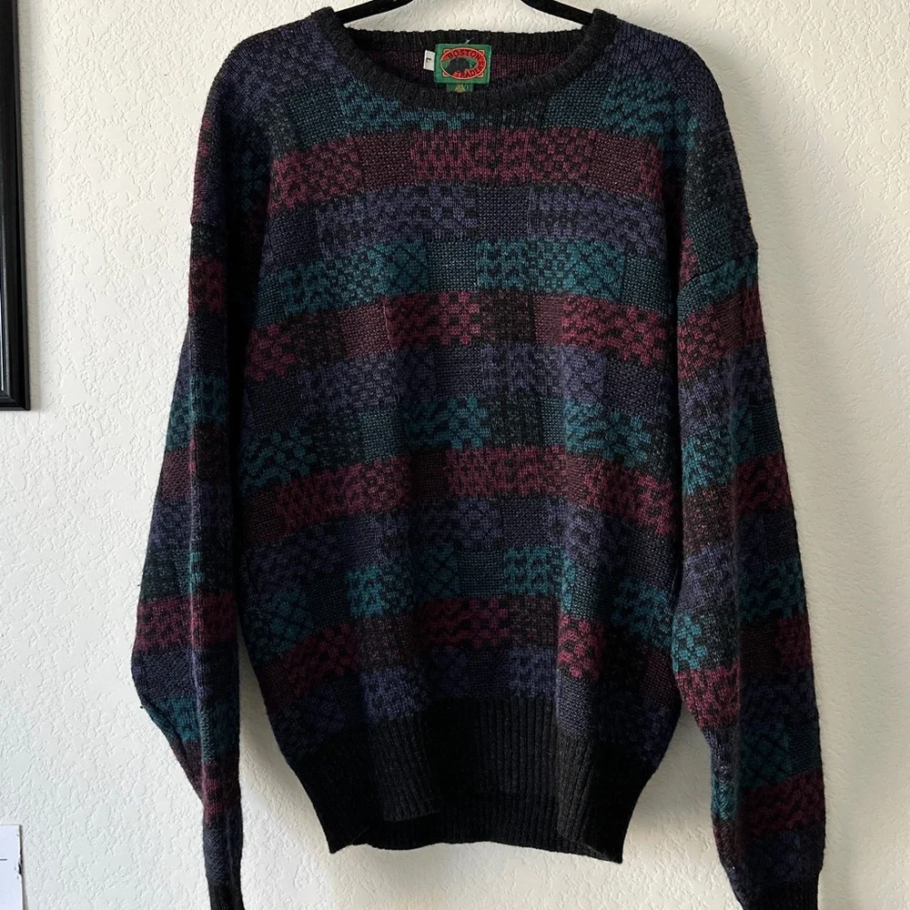 Vintage Boston Traders 100% Pure Wool Striped Crewneck Size L —Made in Hong Kong